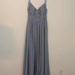 Azazie Dusty Blue Lace Maxi Dress
